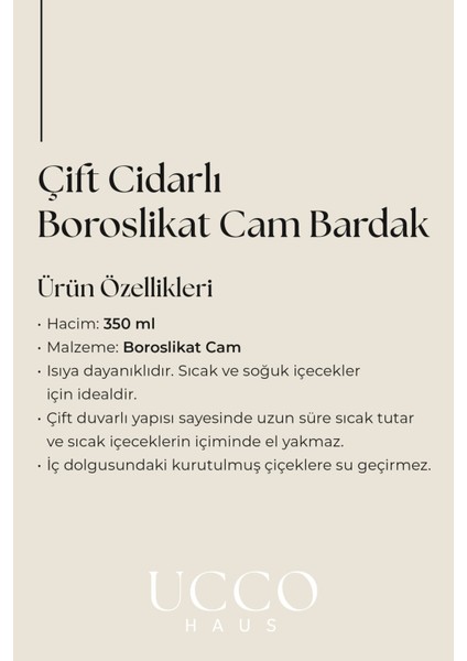 Çift Cidarlı 350 ml Çiçekli Borosilikat Cam Bardak – Isıya Dayanıklı Şık Kahve Su Meşrubat Limonata