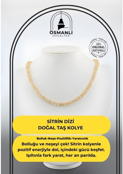 6 mm Sitrin Doğal Taş Dizi Kolye, Şık ve Parlak Takı Seçeneği
