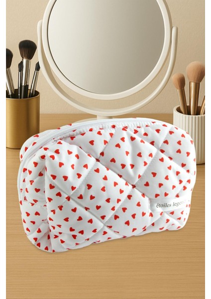Kalp Desenli Makyaj Çantası