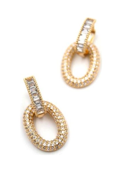 Taşlı Halka Küpe - Rose