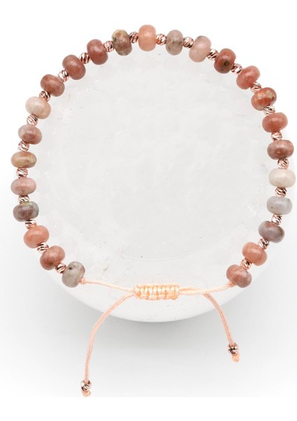 Renkli Ay Taşı Doğal Taş Makrome Bileklik Rondel Kesim