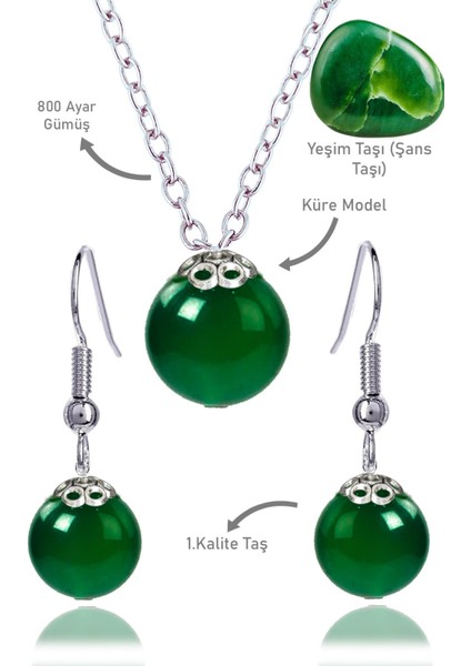 Yeşim Taşı Kolye ve Küpe Seti, Gümüş Aparat, Zarif ve Şık Takı Seti