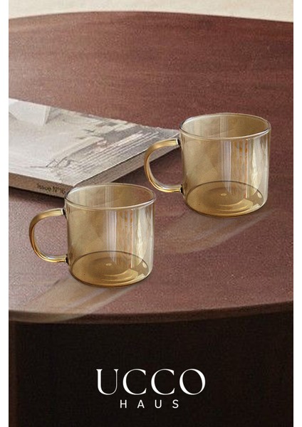 2'li Set 350 ml Işıltılı Cam Bardak Şık Modern Kupa Çay Su Meşrubat Kahve Bardağı Ofis Mutfak Fincan