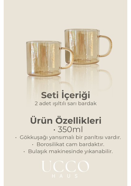 2'li Set 350 ml Işıltılı Cam Bardak Şık Modern Kupa Çay Su Meşrubat Kahve Bardağı Ofis Mutfak Fincan