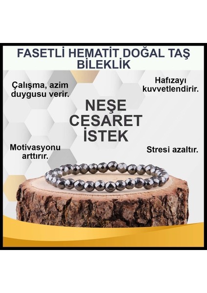 Fasetli Hematit Doğal Taş Bileklik, 6 Mm, Şık ve Enerji Dolu Takı