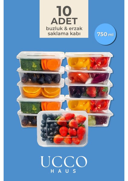 10 Adet 750ML Saklama Kabı Seti – Plastik Buzluk, Erzak, Yemek Hazırlık & Mutfak Düzenleme Kutuları