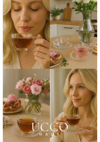 2'li Cam Fincan Seti | 2 Bardak + 2 Tabak Kahve Fincanı Çay Fincanı | Şık Kahve ve Çay Sunum Bardağı fiyatları