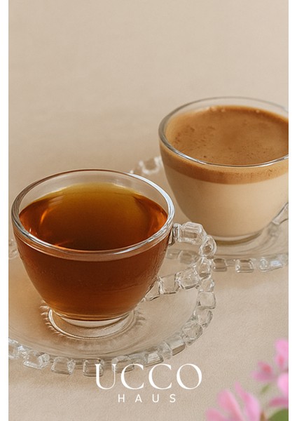 2'li Cam Fincan Seti | 2 Bardak + 2 Tabak Kahve Fincanı Çay Fincanı | Şık Kahve ve Çay Sunum Bardağı modelleri