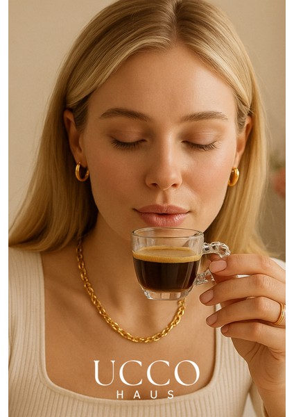 2'li Cam Fincan Seti | 2 Bardak + 2 Tabak Kahve Fincanı Çay Fincanı | Şık Kahve ve Çay Sunum Bardağı fırsatları