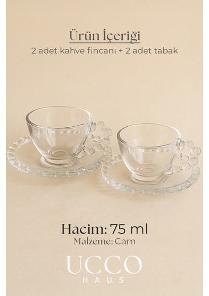 2'li Cam Fincan Seti | 2 Bardak + 2 Tabak Kahve Fincanı Çay Fincanı | Şık Kahve ve Çay Sunum Bardağı indirimleri