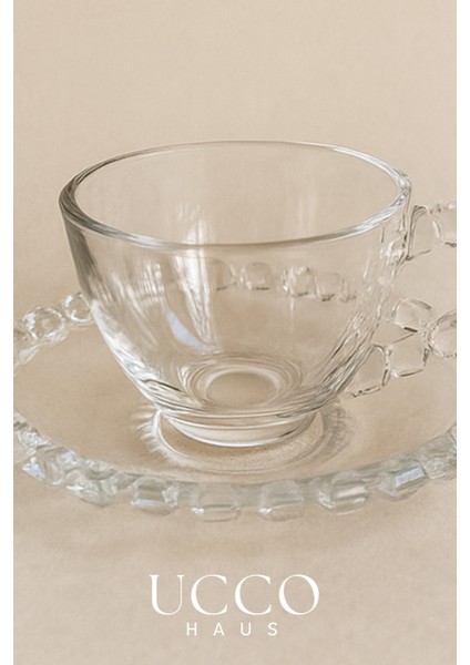 2'li Cam Fincan Seti | 2 Bardak + 2 Tabak Kahve Fincanı Çay Fincanı | Şık Kahve ve Çay Sunum Bardağı