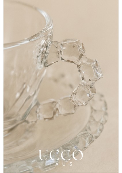 2'li Cam Fincan Seti | 2 Bardak + 2 Tabak Kahve Fincanı Çay Fincanı | Şık Kahve ve Çay Sunum Bardağı