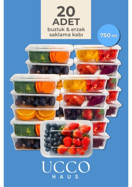 20 Adet 750ML Saklama Kabı Seti – Plastik Buzluk, Erzak, Yemek Hazırlık & Mutfak Düzenleme Kutuları