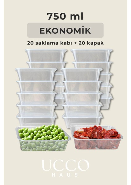 20 Adet 750ML Saklama Kabı Seti – Plastik Buzluk, Erzak, Yemek Hazırlık & Mutfak Düzenleme Kutuları