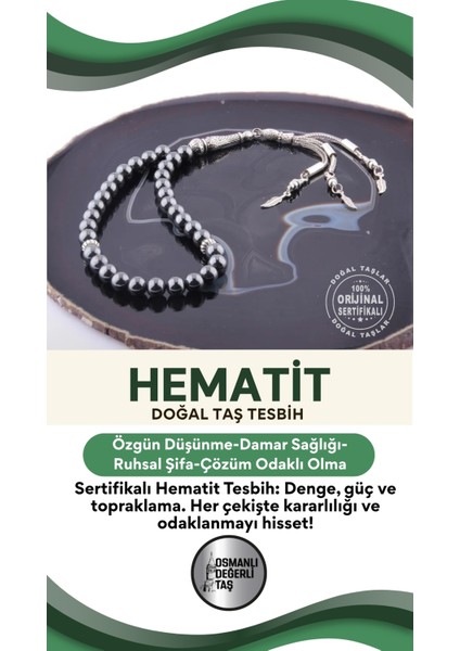 Sertifikalı Hematit Doğal Taş Tesbih, Şık ve Doğal Tasarım, T186