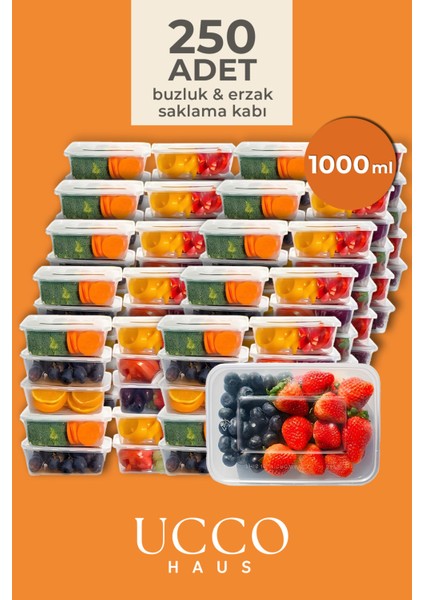 250 Adet 1 Litre Ekonomik Buzdolabı Dondurucu Erzak Sızdırmaz Saklama Kabı Seti Buzluk Organizer