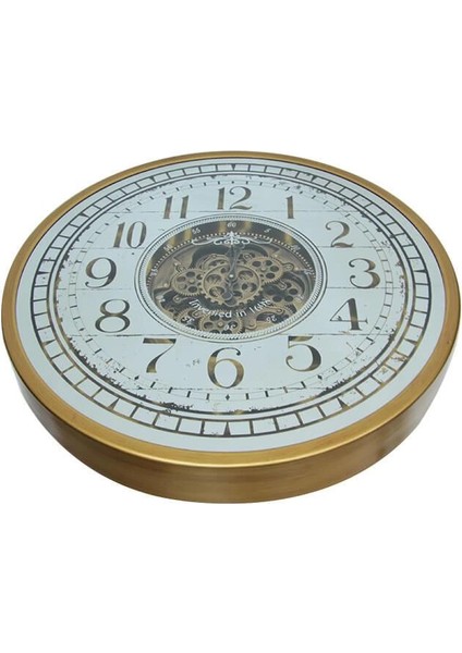 Çarklı Duvar Saati Sarıoksit Akar Mekanizmalı Dekoratif Hediyelik