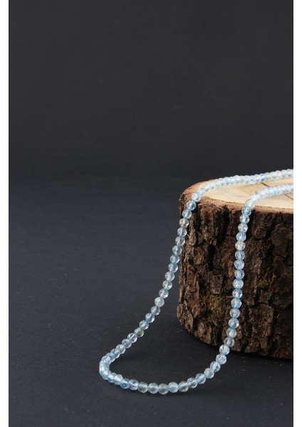 Parlak Mavi Akuamarin Kolye 4 Mm, Doğal Taş Takı, Zarif ve Şık Tasarım