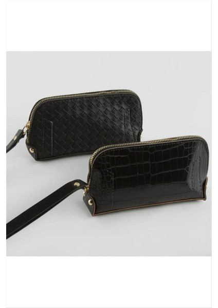 Ds-Derin Karışık Desenli Siyah Dikdörtgen Deri Cüzdan-Siyah