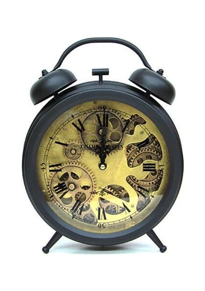 Retro Masaüstü Metal Çarklı Saat Roma Rakamlı Köstek Modeli