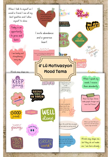 4'lü Ingilizce Motivasyon/motto Sözleri Yazıları Sticker -Ajanda-Defter-Günlük-Laptop