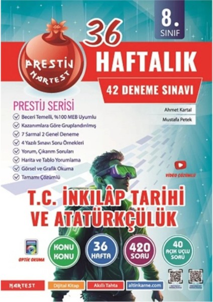 Nartest 8.sınıf Lgs T.c. Inkilap Tarihi ve Atatürkçülük 36 Haftalık Deneme +1 Lgs Deneme Hediyeli fiyatları