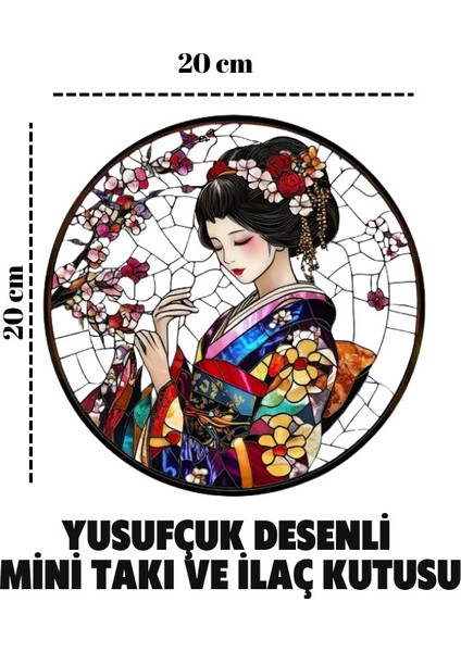 Uzak Doğu Konseptli Çiçekli Kimono Kadın Akrilik Güneş Tutucu - Vitray Görünümlü Pencere Süsü