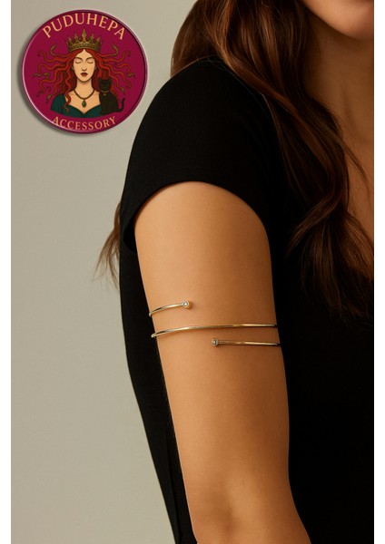 Parlak Taşlı Spiral Bilezik, Şık ve Zarif Takı, Sarı Renkli, Kadınlar Için Özel Tasarım