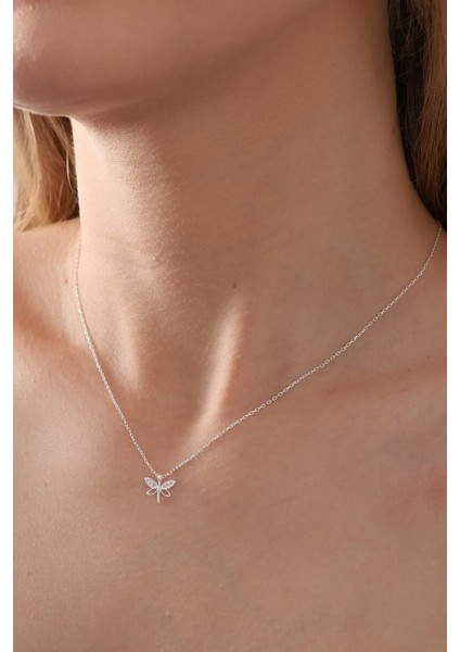 925 Ayar Gümüş Zincirli Beyaz Zirkonlu Zarif Yusufçuk Kolye fiyatları