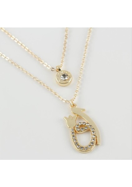 Ds-Derin Vav Elif Figürlü Yeni Sezon Ikili Kolye-Sarı