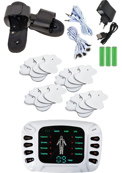 Çift Kanallı 16 Pedli Terlikli Fizik Tedavi Tens Cihazı Masaj Aleti