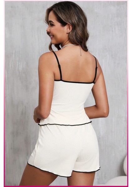 La Vıor Style La Vıor Kadın Ekru Şortlu Pijama Takımı fırsatları