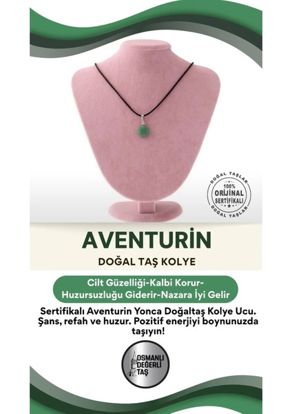 Doğal Aventurin Yonca Kolye Ucu, Şık ve Sertifikalı Takı Parçası