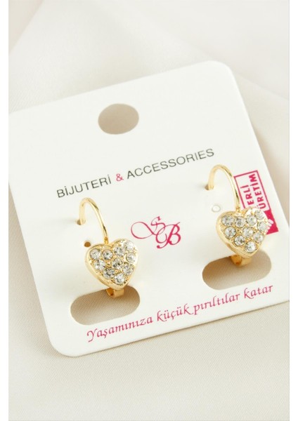 Ds-Derin Kalp Taşlı Klipsi Küpe-Sarı