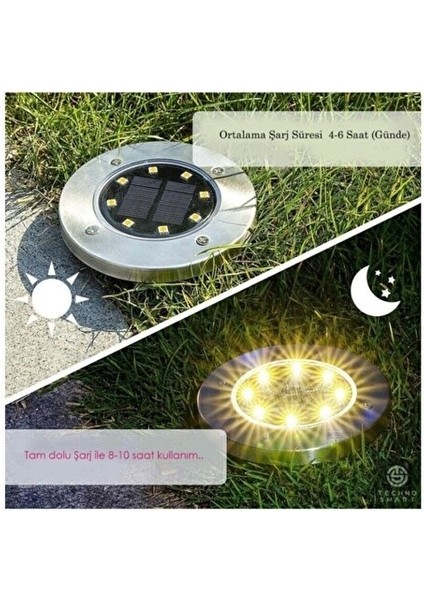 Solar Güneş Enerjili 4 Lü Set Kazıklı Çim Zemin Bahçe Aydınlatması 3W 8 Ledli Gün Işığı Sarı LED fırsatları