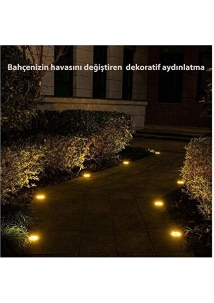 Solar Güneş Enerjili 4 Lü Set Kazıklı Çim Zemin Bahçe Aydınlatması 3W 8 Ledli Gün Işığı Sarı LED indirimleri