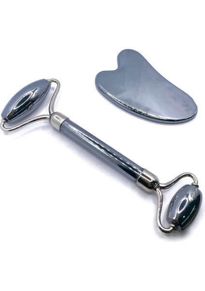 Doğal Taş Masaj Seti, Terahertz Roller ve Gua Sha, Gri Renk fiyatları