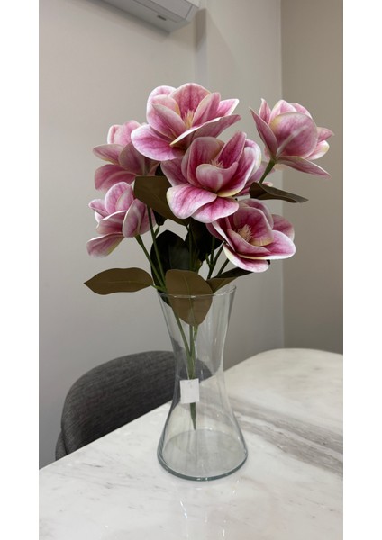 Yapay Islak Dokulu Pembe Renk Manolya 7 Kafalı Tek Dal modelleri