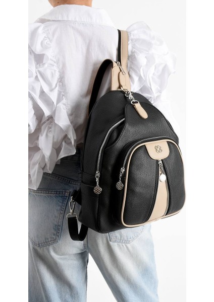 ,çok Cepli,kullanışlı, Siyah açık vizon Bayan Sırt Çantası