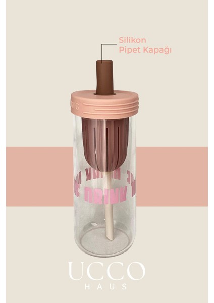 600ML More Drink Pipetli Cam Detox Matara Suluk Bardak - Süt, Su, Meşrubat, Limonata Sunum Bardağı modelleri
