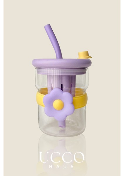 500ML Papatya Desenli Pipetli Cam Detox Termos Matara Bardak - Süt, Su, Meşrubat, Limonata Bardağı fırsatları