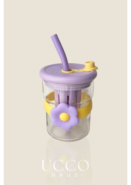500ML Papatya Desenli Pipetli Cam Detox Termos Matara Bardak - Süt, Su, Meşrubat, Limonata Bardağı indirimleri