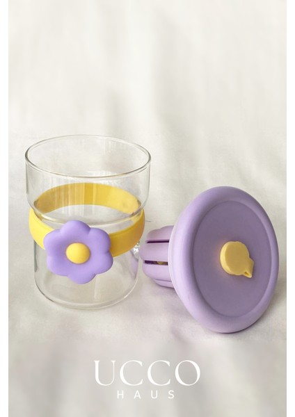 500ML Papatya Desenli Pipetli Cam Detox Termos Matara Bardak - Süt, Su, Meşrubat, Limonata Bardağı