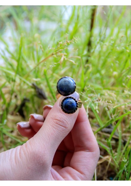 Doğal Taşlı Mavi Ikili Lapis Ayarlanabilir Kadın Yüzük modelleri