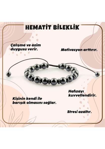 Doğal Hematit Taşlı 8 mm Bileklik, Şık ve Enerjik Takı Seçeneği