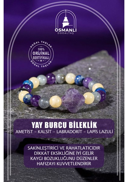 Yay Burcu 8mm Doğal Taş Yonca Bileklik, Renkli ve Şık Takı Hediye
