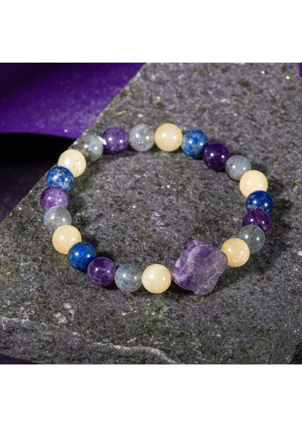 Yay Burcu 8mm Doğal Taş Yonca Bileklik, Renkli ve Şık Takı Hediye