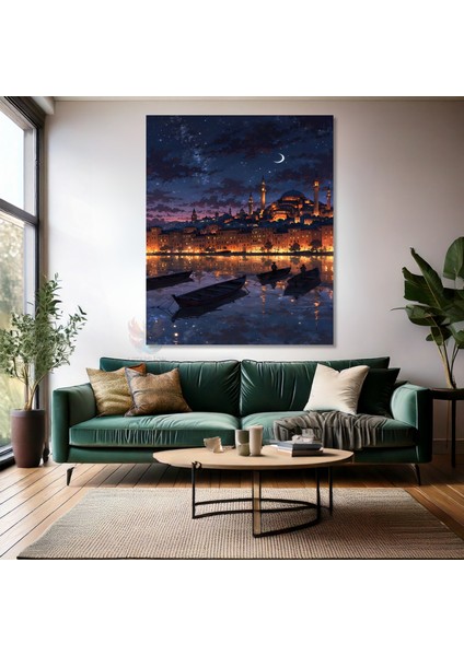 Kanvas Dikey Duvar Tablosu Kanvas Ayasofya Gece Ay Ev Ofis Salon Modern Duvar Tablosu