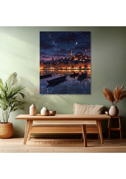 Kanvas Dikey Duvar Tablosu Kanvas Ayasofya Gece Ay Ev Ofis Salon Modern Duvar Tablosu modelleri
