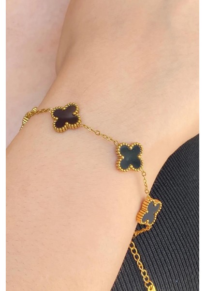 Şık Siyah Doğal Taşlı Premium Çelik Bileklik Takı fiyatları